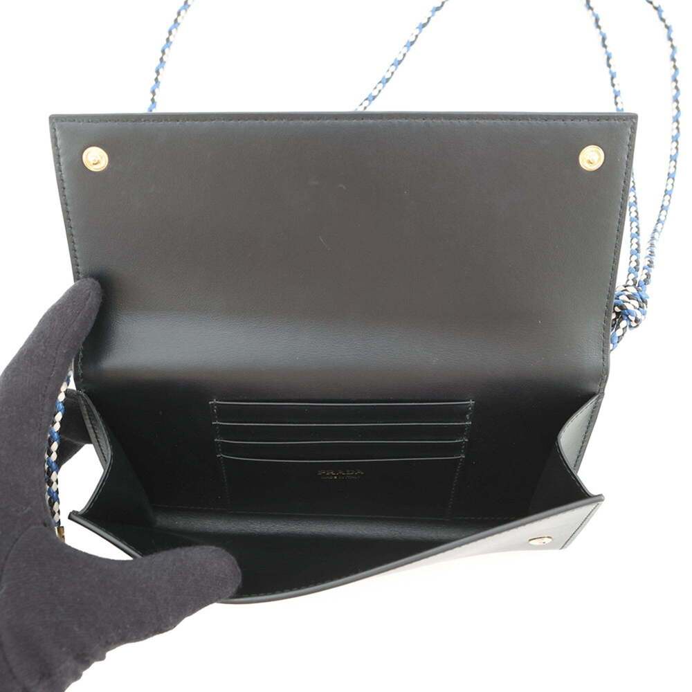 Prada Triangle Shoulder Wallet with Strap, Leather, 1MT027, Black - Picture 5 of 14